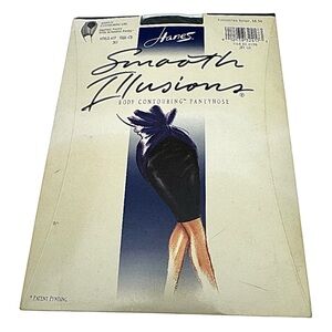 Vintage Hanes Smooth Illusions Pantyhose Jet Black Size C/D 1990s New
